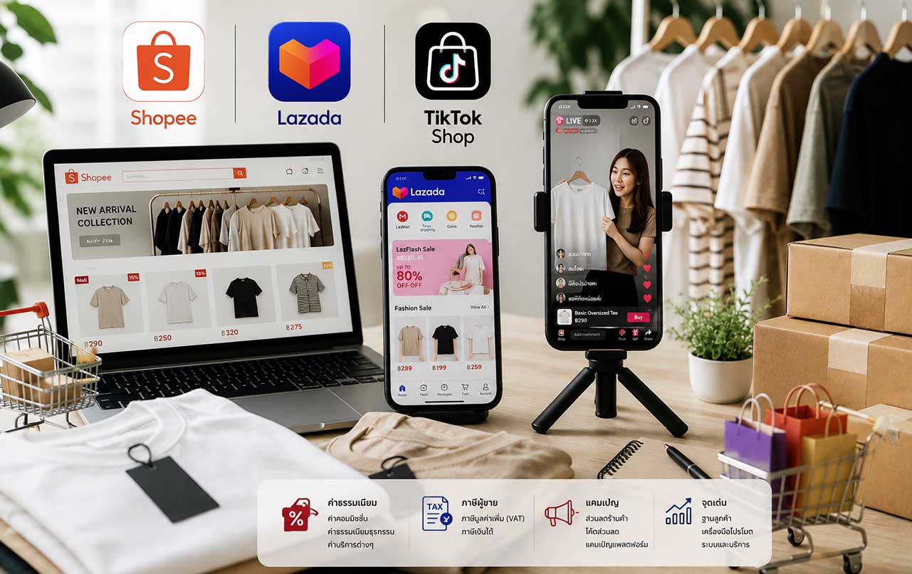 ขายเสื้อออนไลน์ แพลตฟอร์มไหนดี Shopee Lazada TikTok Shop 1